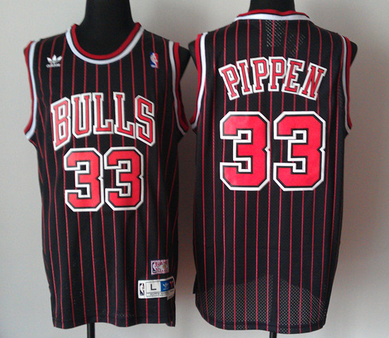  NBA Chicago Bulls 33 Scottie Pippen New Revolution 30 Swingman Black Red Stripe Jersey